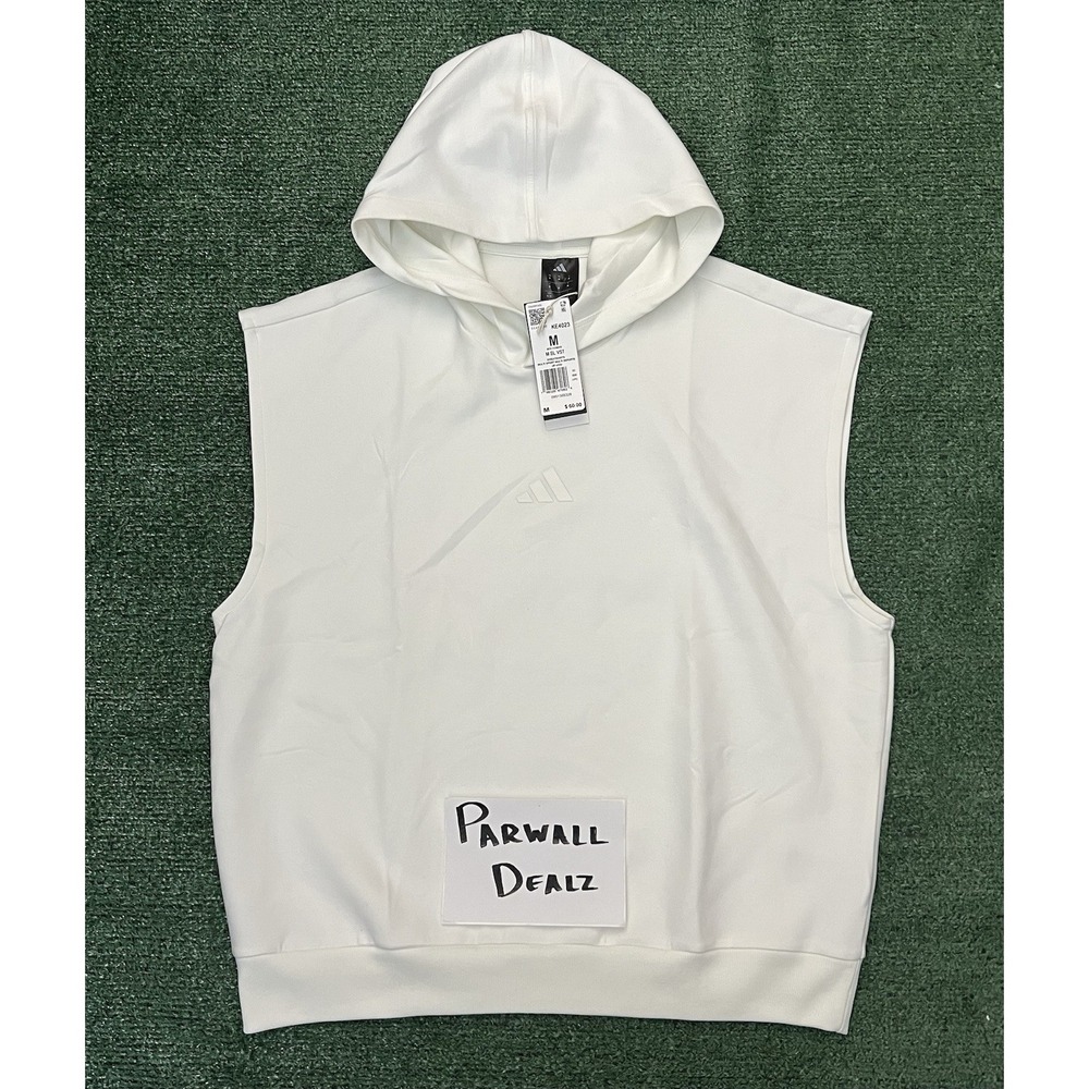Adidas Soft Lux Hooded Vest Loose Fit Pullover Off-White Men's Medium KE4023